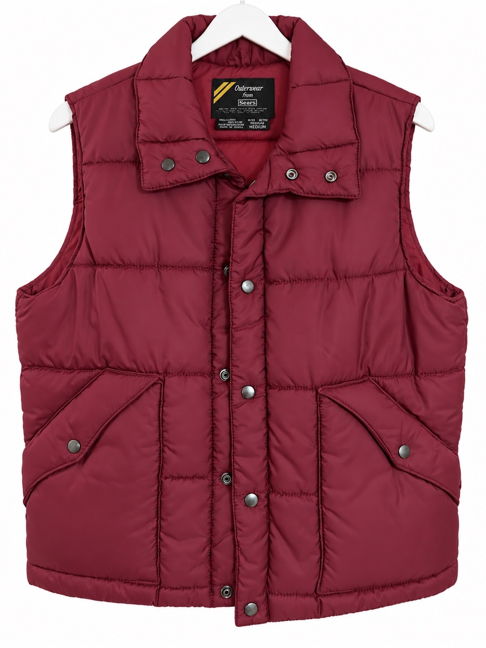 Vintage Sears Outerswear Burgundy Puffer Vest Men’s Medium Like New Condition